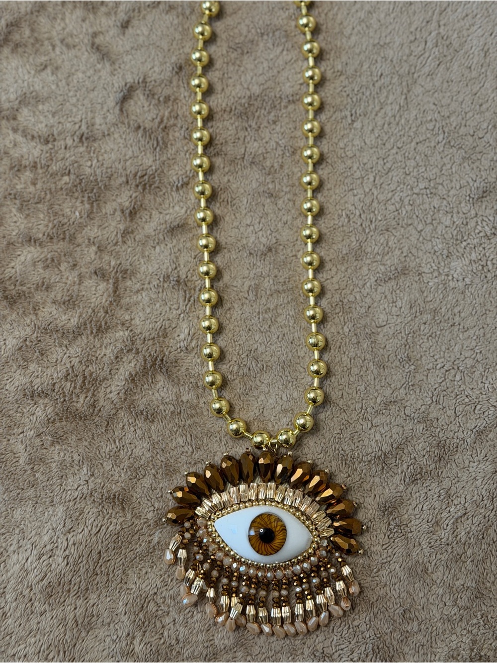 Gold Brown Eye Pendant Statement Necklace
